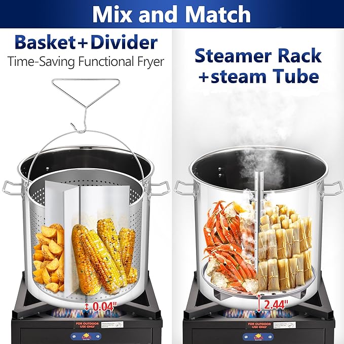 ARC 84-QT Large Stainless Steel Stockpot for Seafood Boiler Crawfish Pot with Basket and Steamer Rack, Outdoor Cooking Pot for Crab Lobster Shrimp Boiling, and Tamales Steamer,20 Gal