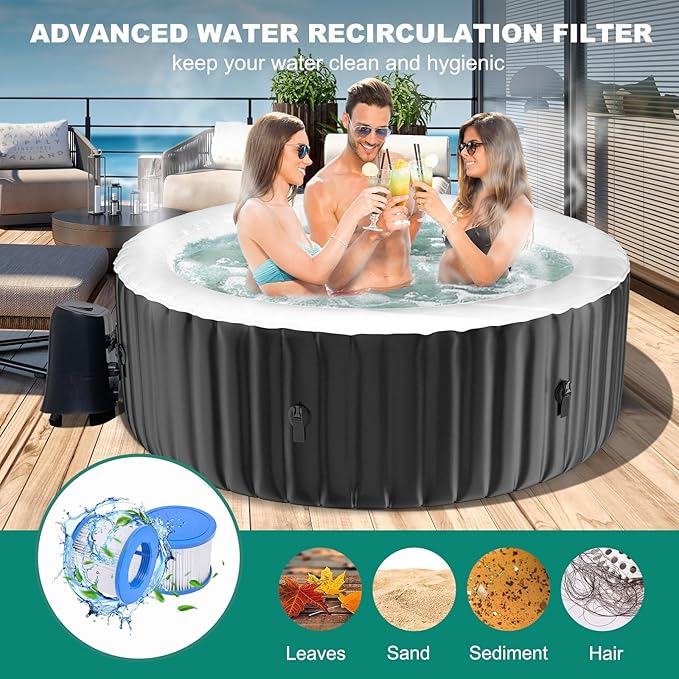 DoCred 2-4 Person Inflatable Hot Tub, 71" X 71" X 25" Round Blow up Portable Hot tub with 120 Bubble Jets, Large Outdoor Spa Bathtub Set Included Heater Pump, Insulated Cover and Filter