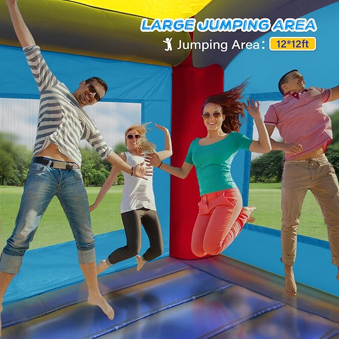 JOYMOR Commercial Inflatable Bounce House with Slide for Adults and Kids, Support 500lbs Capacity, 100% PVC Vinyl Bounce House for Big Kids Outdoor- Includes Blower, Repairing Kit and Storage Bag