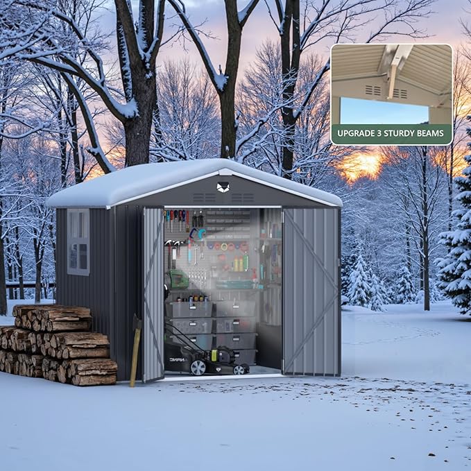 8x6 FT Outdoor Storage Shed, Metal Shed with 1 Window & Lockable Door, Heavy Duty Tool Sheds, Outside Waterproof Storage Building