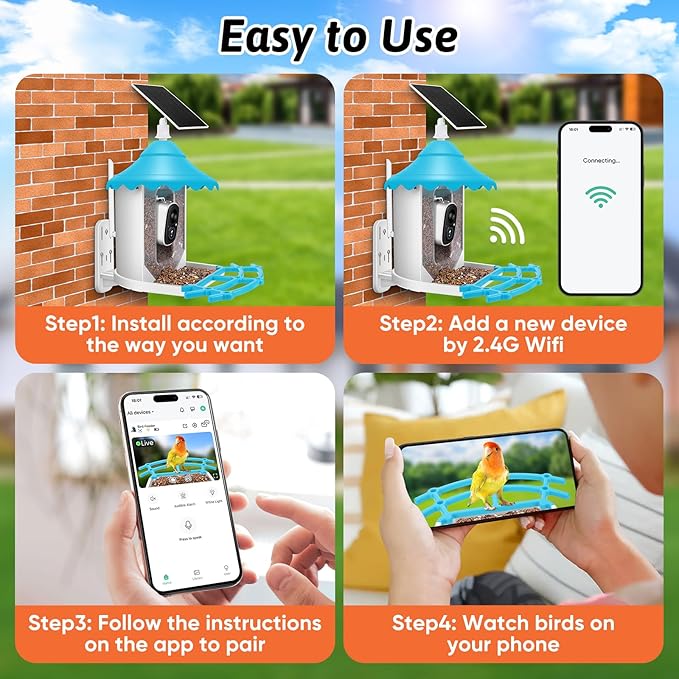 2K HD Smart Bird Feeder Camera with Solar Power, AI Bird Species ID, Auto Video Capture, Instant Notifications, SD&Cloud Storage