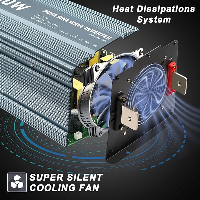 5000 watt Pure sine Wave car Power Inverter 12v to 110v /120V Inverter for car Vehicles Truck Camping Solar Panel Power Converter Adapter with Clamps Inverter 5000W