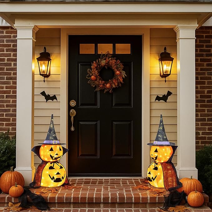 AW 2Pcs 3FT Halloween Collapsible Pumpkin LED Jack-O-Lantern Outdoor Decoration