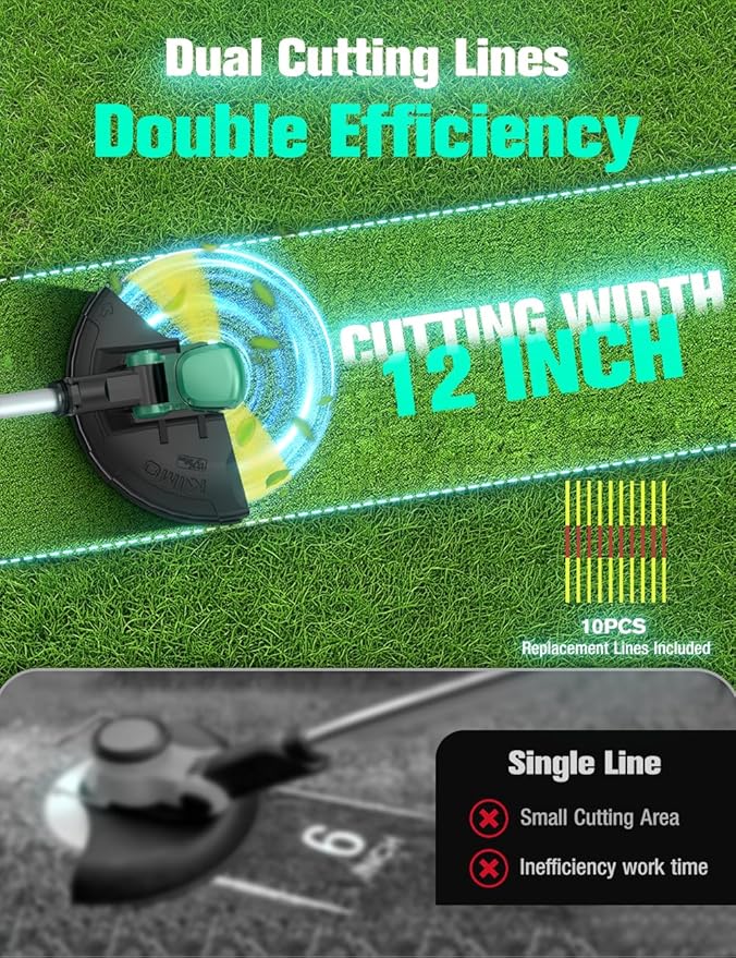 KIMO Weed Wacker and Blower Combo w/2 x 2.0Ah Battery & Charger, 12 Inch String Trimmer w/6pcs Replacement Spools, 4-in-1 Leaf Blower Cordless w/Vacuum, 3 Nozzles & 20" Extended Tube for Yard, Garden
