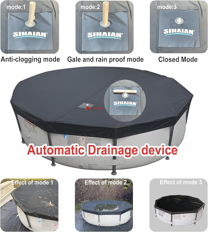 28 Ft Pool Cover, with Automatic Drain Round Pool Cover, One-Piece Quick Installation and Removal Above Ground Pool Cover, Preventing Waterlogging, UV Protected Solar Swimming Pool Cover