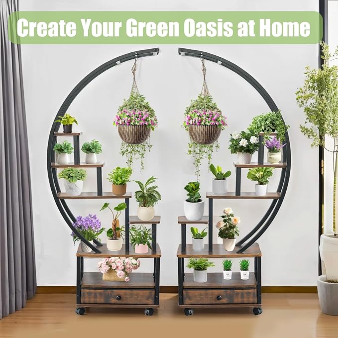Plant Stand Indoor: 6-Tier Plant Stand Metal Display with Wheels Hanging Planters for Indoor Plants/Books/Fashion Accessories 2pcs