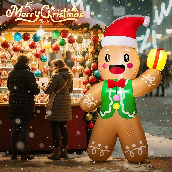 Christmas Inflatable Outdoor Decorations, 8.5 FT Gingerbread Large Blow Up Yard Decor with 3 LED Lights, Christmas Party Outdoor, Yard, Garden, Lawn Winter Decorations Ornaments
