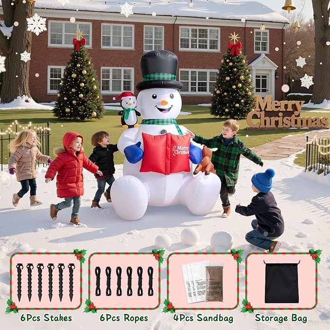 Dawdix 7 FT Christmas Inflatable Snowman Outdoor Decorations, Blow up Snowman Yard Decor Built-in LEDs, Penguin & Reindeer Christmas Decoration, Xmas Holiday Decoration for Indoor Outdoor Garden Lawn