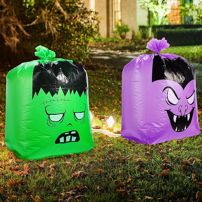 Qilery 24 Pcs Halloween Leaf Lawn Bags Plastic Pumpkin Trash Bags for Leaves with Twist Ties for Halloween Yard Garden Outdoor Party Favors Decorations