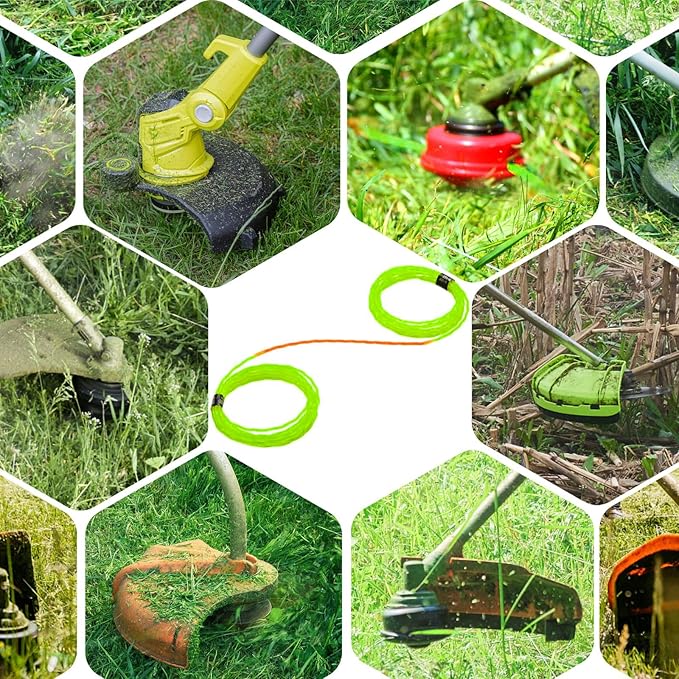 12 Pack String Trimmer Line .095 Compatible with Ego String Trimmer 095 Weed Eater String Pre-Cut Dual Color 3-section Fast-positioning Twisted Trimmer Line Universal Fit Weed Wacker String 14 ft