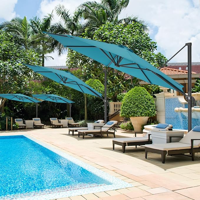 HOTIME10ft Large Cantilever Patio Umbrellas - Upgrade and Intensify - with 360 Rotation and 5 Angles Adjustment - Aluminum Offset Pool Umbrella Square Outdoor Umbrella for Patio Garden Deck Pool