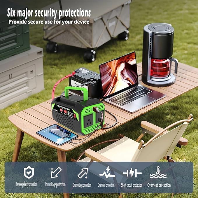 600W Power Inverter, 12V DC to 110V AC Converter with LED Display, 2 AC Outlets, 2 PD 25W Type-C, 2 QC 18W USB-A(4.2A)，2 DC Port, for Road Trips Laptop Computer