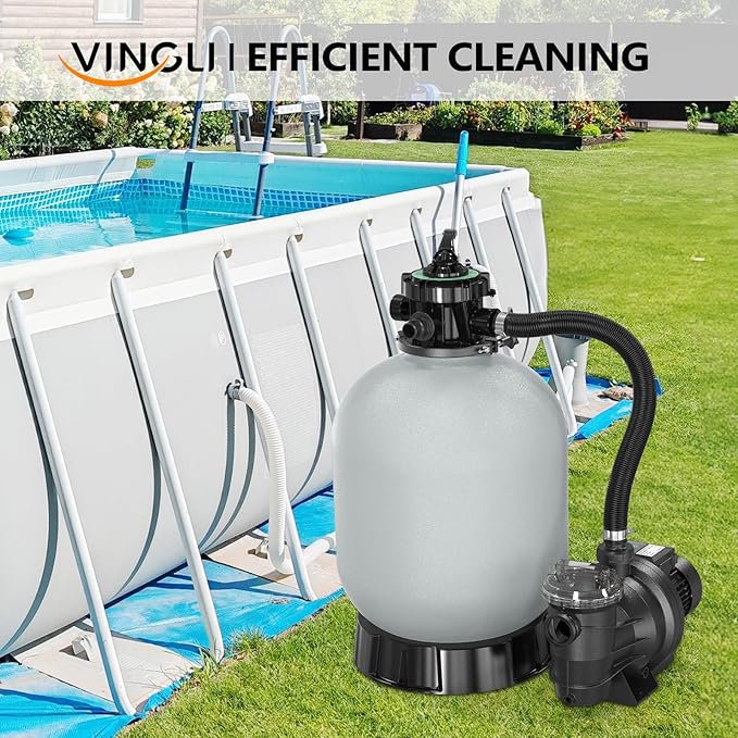 VINGLI Sand Pool Filter 19in Tank with A 1HP Pump 115V Above Ground Inground Swimming Pool Pump with Filter Basket,3962GPH