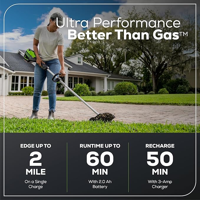 Greenworks 60V 8" Brushless Cordless Edger, 2.0 Ah Battery and Charger Included