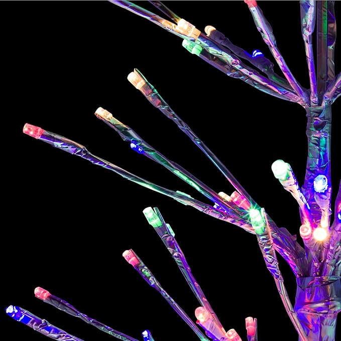 Alpine Corporation 65" H Indoor/Outdoor Pre-Lit Silver Foil Christmas Tree with Yard Stake and 360 LED Lights, Christmas Decoration