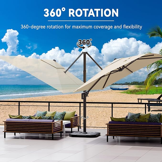 9' X 12' Cantilever Patio Umbrella 360°Rotation Rectangular Outdoor Large Offset Umbrellas Heavy Duty Windproof for Garden Deck Pool Backyard, Beige