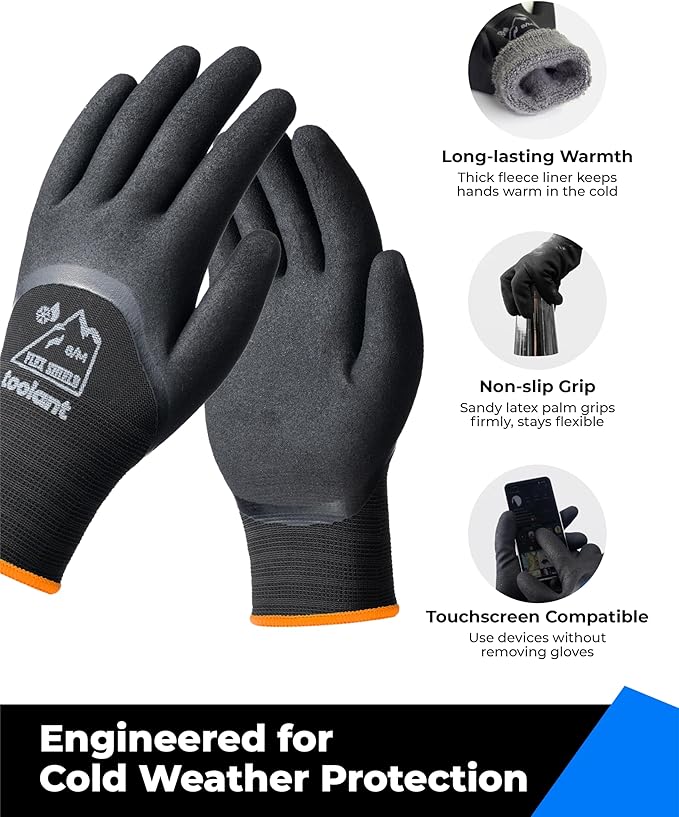 toolant Winter Work Gloves for Men & Women, 3/4 Waterproof Freezer Gloves with Thermal Insulated, Durable, Strong Grip