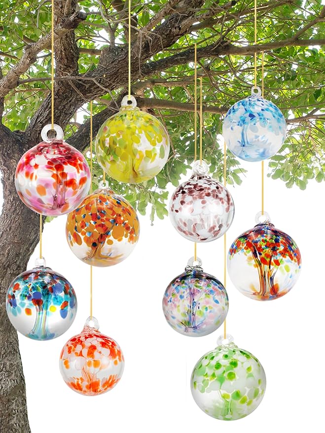 Dale Tiffany Hand Blown Glass, 4" Diameter Blush, Tree of Life Collection, Witch Globe Hanging Garden Indoor/Outdoor Decorative Ornament Gazing Ball