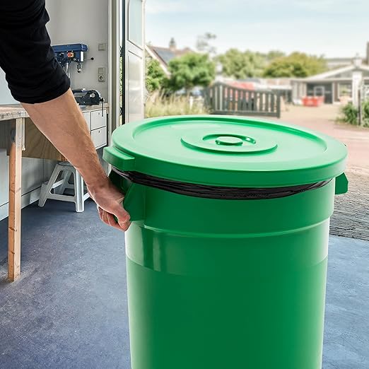 PRO&Family 20 Gallon Trash Can with Lid Round Ingredient Storage Containers Recycling Bin Kitchen Garbage Can Office Garbage Can Trash Barrel Plastic Barrel Yard Waste Bin Outdoor Trashcan (1, Green)