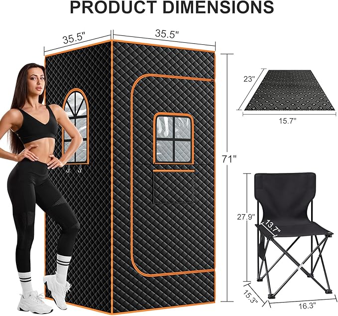 NAIZEA Infrared Sauna Box, Portable Steam Sauna with Red Light Therapy Lamp, Full Body Saunas Tent for Home with 3L 1200W Steamer, Remote Control, Folding Chair, 2.9'x2.9'x5.9'