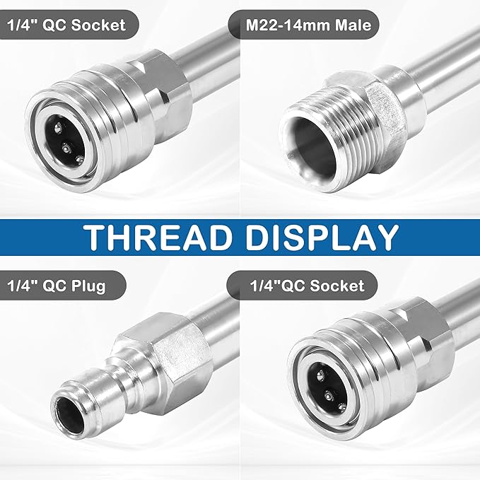 PWACCS Pressure Washer Wand Extension Kit — Dual Stainless Steel Power Washer Lance for Pressure Washing Accessories — M22 to 1/4" Quick Connect — 17 Inch Both