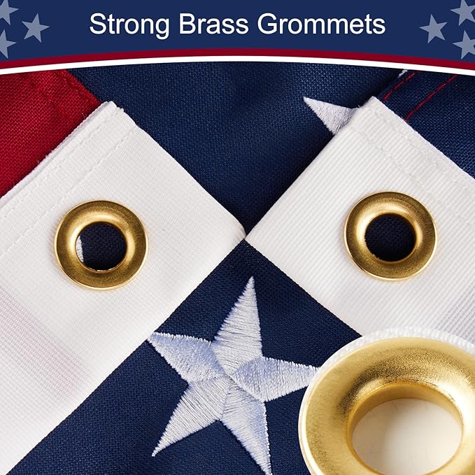 American Flag 6x10 ft Heavy Duty TearProof Series, All Weather High Wind US Flag, Premium Spun Polyester with Embroidered Stars, Sewn Stripes, Brass Grommets for Outdoor Use