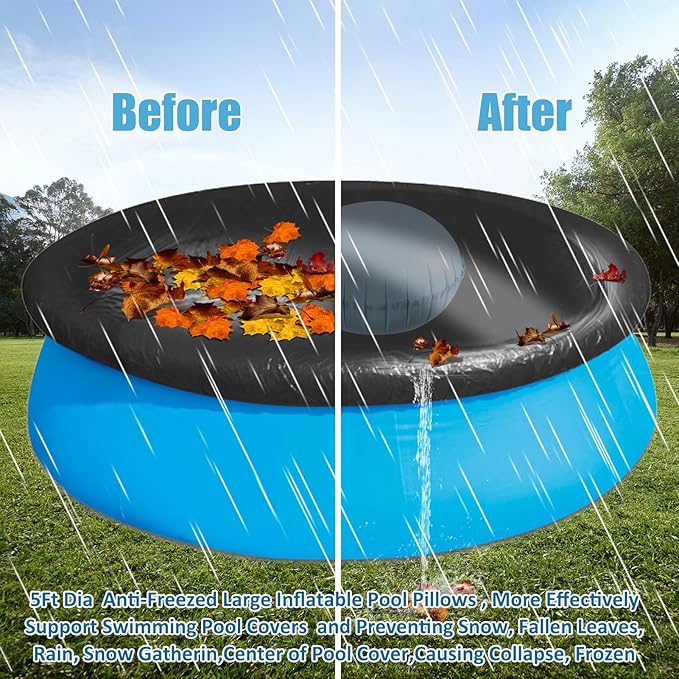 5ft Pool Pillows for Above Ground Pools, Heavy Duty Swimming Pool Air Pillow 0.4mm Thickened Pool Closing Winter Kit Pool Cover Float Balloon with String Repair Tape for Winterizing Ice Equalizer