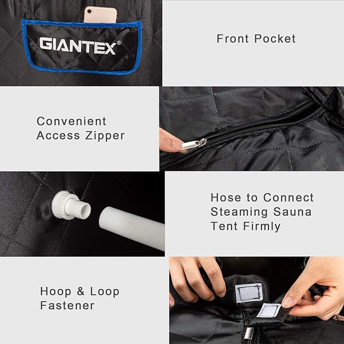 Giantex Portable Sauna, Sauna Box 3L Steam Box Remote Control, 9 Adjustable Temperature & Timer, Foot Roller, Mat & Foldable Chair, Steam Sauna for Single Person, Personal Sauna Tent for Home, Black