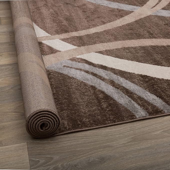 Rugshop Modern Wavy Circles Design Oval Area Rug 5' x 7' Brown