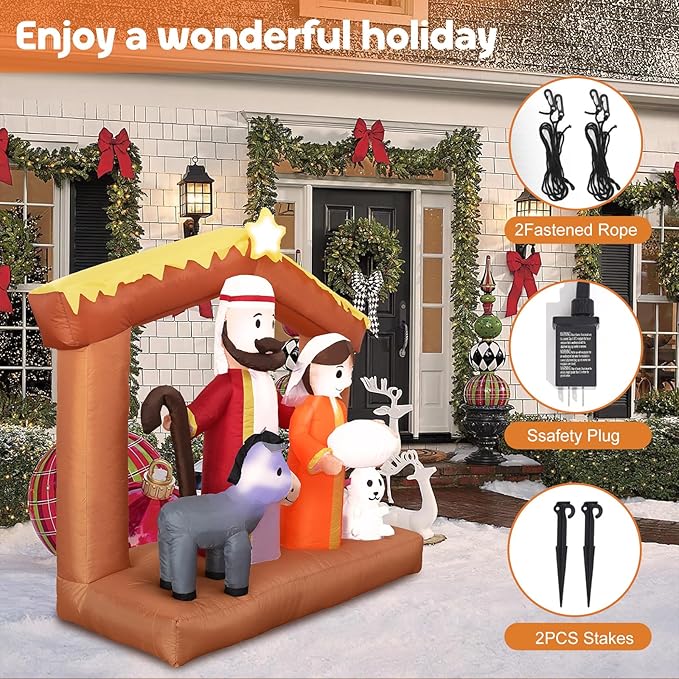 DearSun 6FT H Christmas Inflatable Nativity Scene with Build-in LED Lights, Christmas Inflatable Outdoor Indoor Decorations Large Party Yard Decoration (The Nativity)