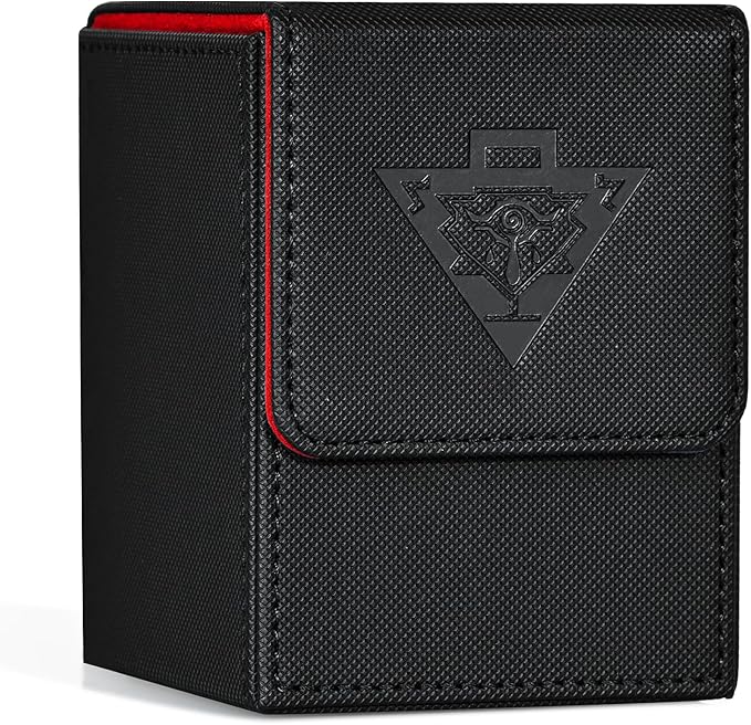 ZLCA Card Deck Box Fits YuGiOh TCG, Card Storage Box with Dividers Holds 100+ Sleeved Cards, Premium Card Deck Case Compatible with CCG Trading Cards (Black&Red,Puzzle)