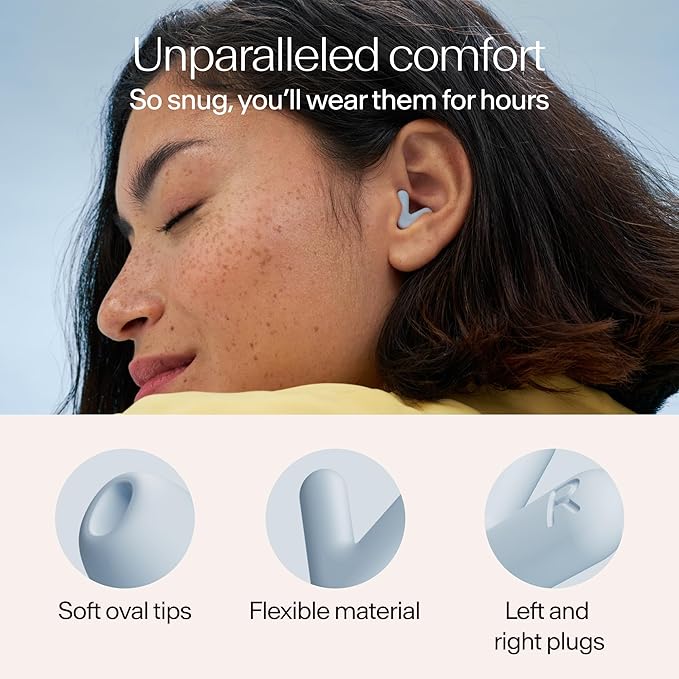 Alpine Silence Earplugs for Sleep, Focus & Travel - V-Shape Snug Fit & Soft Oval Tips – 4 Sizes XS/S/M/L - Comfortable, Reusable Hearing Protection - 22dB – Blue