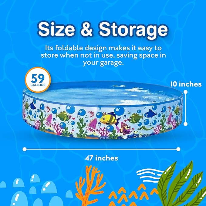 Taylor Toy Kiddie Pool, Splash Pool, Toddler Pool, Kids Pool, Easy Setup, Foldable, Ball Pit, Portable, Water Play, Non-Inflatable, 59 Gallon
