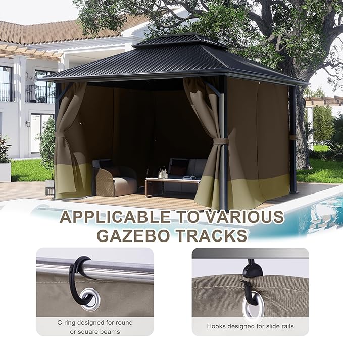 BPS 10' x 13' Gazebo Curtain Privacy 4-Panel Sidewall Outdoor Replacement Shade (Only Curtain)