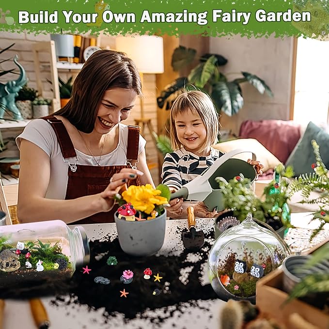 Modacraft 200Pcs Miniature Fairy Garden Accessories Including 100Pcs Fixed Pins, Fairy Garden Kit Fairy House Animal Figurines Mini Landscape for Garden Dollhouse Potted Plant Bonsai Terrarium Décor