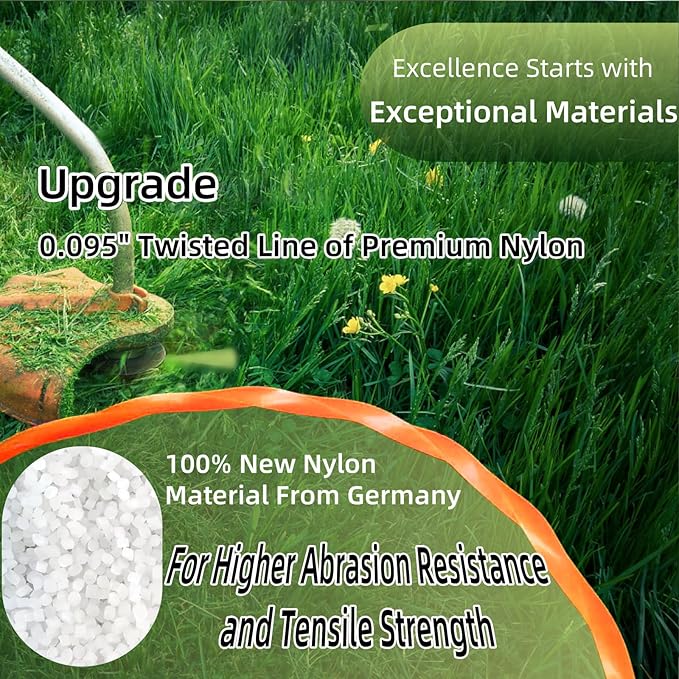 Quintillus 12-Pack 095 Trimmer Line Heavy Duty, Weed Wacker String for Gas and Electric Grass Trimmer and Brushcutters, Pre-Cut Dual Color 3-Section Fast-Positioning Twisted Trimmer Line 14FT