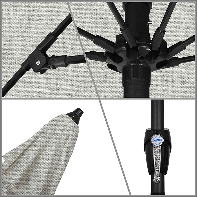 California Umbrella 9' Round Sunbrella Aluminum Outdoor Deck, Pool or Patio Umbrella, Crank Lift, Auto Tilt, Bronze Pole, Granite