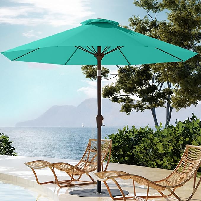 PatioKingdom Auto-Tilt 9FT Patio Umbrella Outdoor with 8 Sturdy Fiberglass Ribs,Market Table Umbrella for Pool,Backyard,Deck and Garden