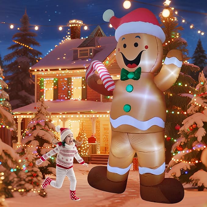 12ft Christmas Inflatable Decor Build-in LED Outdoor Decorations for Yard/Lawn/Garden (12ft Gingerbread Man)