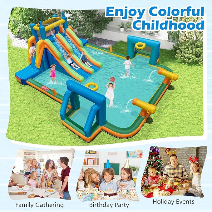 BOUNTECH Inflatable Water Slide, 19x17FT Kids Mega Waterslide Park w/Dual Slides for Racing Fun, 1100W Blower, Splash Pool, Blow up Water Slides for Big Kids and Adults Outdoor Backyard Party Gifts