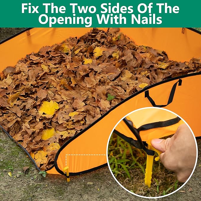 140 Gallon Pop up Leaf Collector, Foldable Lawn Leaf Pick Up Bag Tool, Large Yard Dustpan Type Garden Bag, Reusable Yard Waste Bags for Cleaning Up Weeds Branches Waste Trash Debris