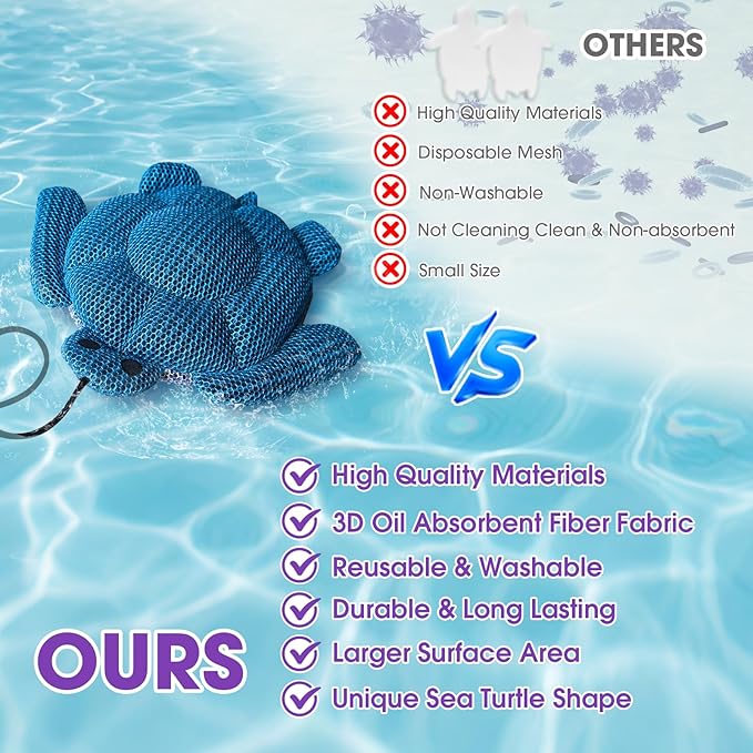 Hot Tub Scum Absorber, 2 Pack Hot Tub Accessories for Adults, Turtle Hot Tub Sponge Scum Cleaner Gifts for Spa, Reusable Oil Absorbing Scumbug Remover Keeps Water Clean