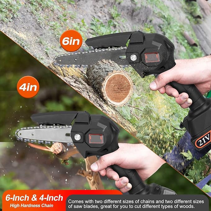 2-in-1 Cordless Pole Saw & 6 Inch/4 Inch Mini Chainsaw, Electric Pole Saw for Tree Trimming with 2x 21V 3.0Ah Batteries & Charger, Battery Powered Pole Chainsaw for Wood Cutting,13FT Max Reach