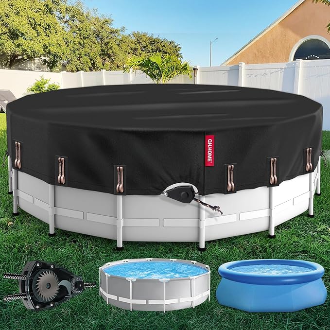 QH.HOME 16 Ft Round Pool Cover with Fast Tightening Patented Ratchet, Solar Pool Covers for Above Ground Pools, One-Piece Tear Resistant Swimming Pool Cover Protector with Upgraded Ultimate Windproof