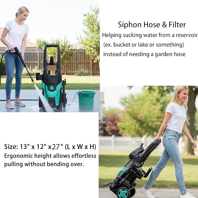 2025Upgraded Pressure Washer 4300PSI with 4 Quick Connect Nozzles, Inlet Hose & Filter& Foam Cannon for Cars/Fences/Driveways/Home Cleaning, Blue