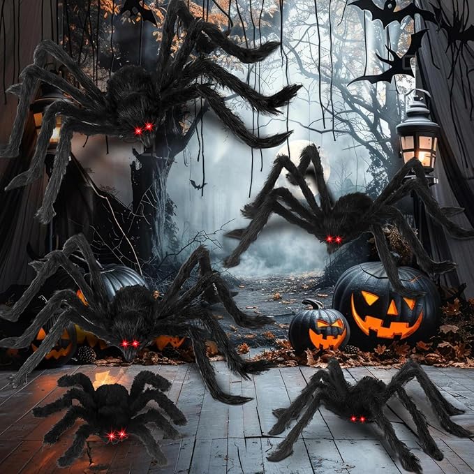 Halloween Giant Spider Decorations: 12/20/30/35/49 Inches Large Fake Scary Hairy - 5PCS Huge Plush Toy Props for Indoor Outdoor Creepy Lawn Garden Decor Black