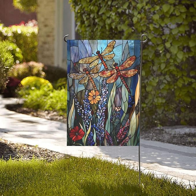Dragonfly Flower Garden Flag Vertical Double Sided Outdoor Yard Flags 12.5x18 Inch Burlap Banners Vertical Double Sided for Outdoor Decor Lawn