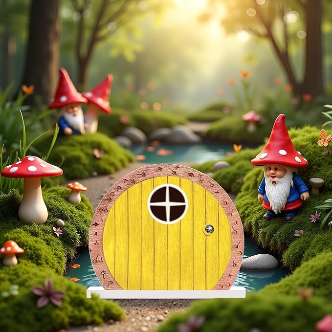Yellow Archway Mini Fairy Garden Door for Tree, 3D Miniature Fairy Door for Fairytale Tiny House Doors, Bonsai Terrarium Micro Landscape Decoration Accessories Garden Miniatures
