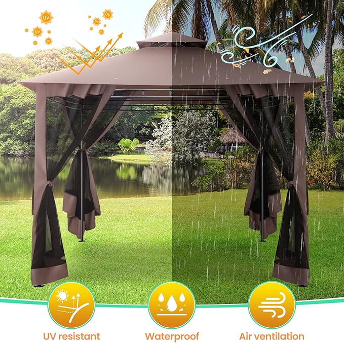 COBIZI Gazebo with Improved Cold-Proof Nettings Winter Gazebos on Clearance Heavy Duty Gazebo Double Roof with Metal Frame Gazebo Tent for Patio, Deck (Frame Thickened)