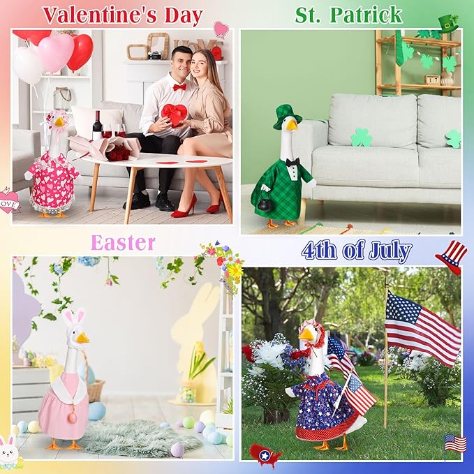 8 Set Seasonal Holiday Goose Outfits Fall Halloween Christmas Summer All Seasons Lawn Porch Goose Clothes Costume for 23" Cement Statue Garden Patio Outdoor Decoration(Basic Style)